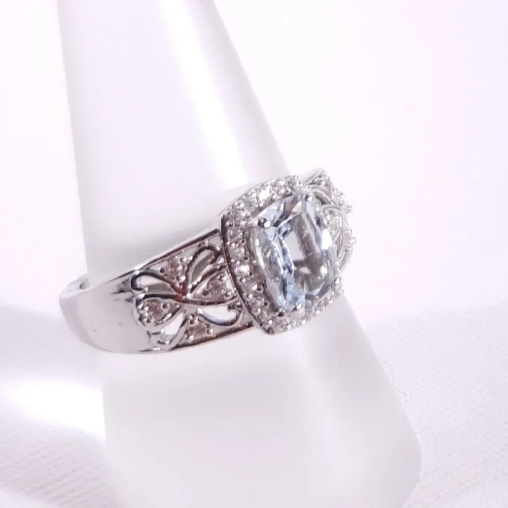 Aquamarine and Zircon Ring 1.1 Carats Size 8